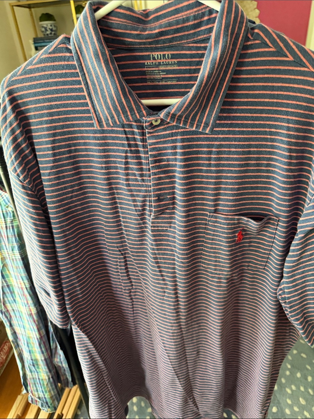 Polo by Ralph Lauren Navy with Coral Stripe Polo Shirt